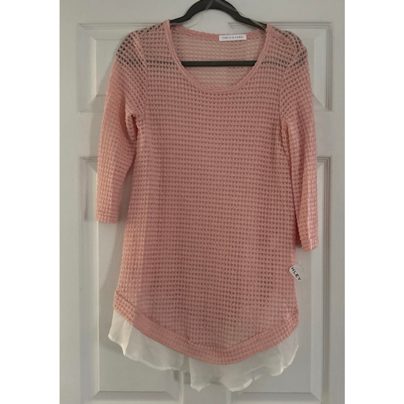 Women's CHRIS & CAROL Pink & White Tunic Top L - Picture 5 of 6